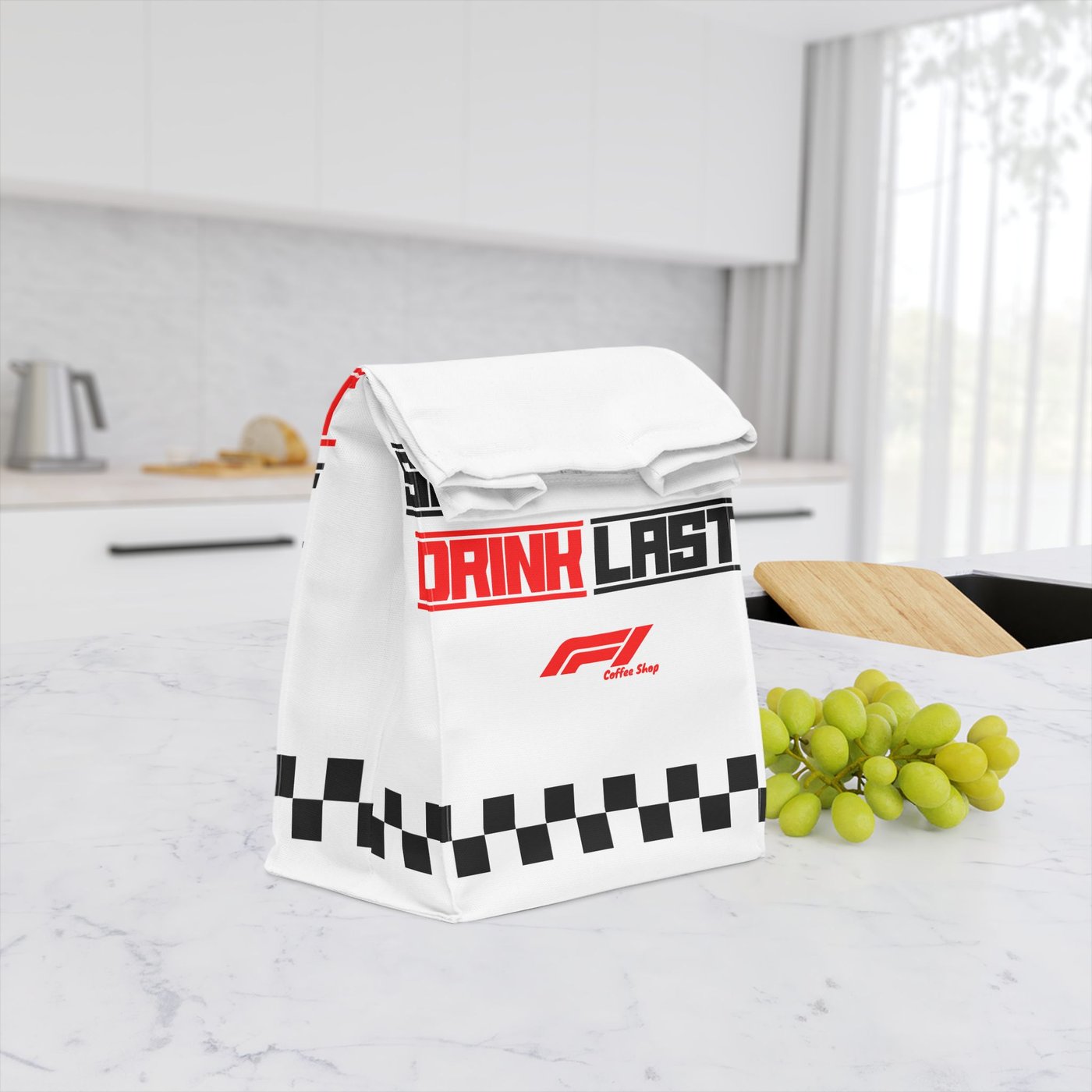F1 Coffee bag with checkered base — in the kitchen